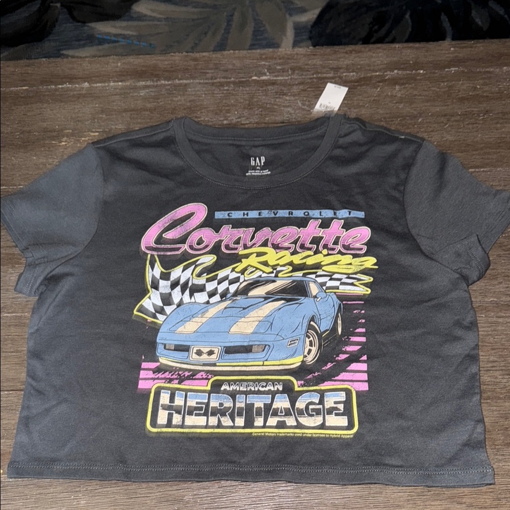New GAP Gray Corvette Graphic Tee crop top XL car motor nwt 80s